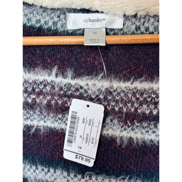 CJ Banks 1X Hooded Open Front Fuzzy Cardigan Sweater Knit Multicolor - Picture 4 of 7